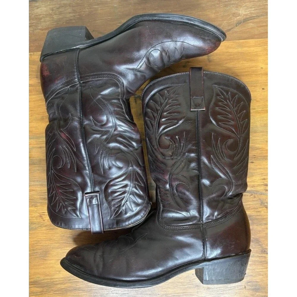 Vintage Mason Western Boots Mens 10.5D Black Cherry Leather Cowboy USA Americana